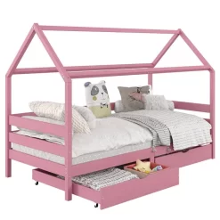 Hausbett CLIA In 90 X 200 Cm Aus Massiver Kiefer Mit 2 Schubladen In Rosa