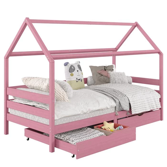 Hausbett CLIA In 90 X 200 Cm Aus Massiver Kiefer Mit 2 Schubladen In Rosa 1 Hausbett CLIA In 90 X 200 Cm Aus Massiver Kiefer Mit 2 Schubladen In Rosa