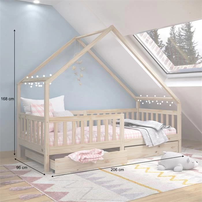 Hausbett ALVA In 90 X 200 Cm Aus Massiver Kiefer Mit Schubladen In Natur 3 Hausbett ALVA In 90 X 200 Cm Aus Massiver Kiefer Mit Schubladen In Natur – Bild 3