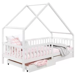 Hausbett ALVA In 90 X 200 Cm Aus Massiver Kiefer Mit Schubladen In Weiß