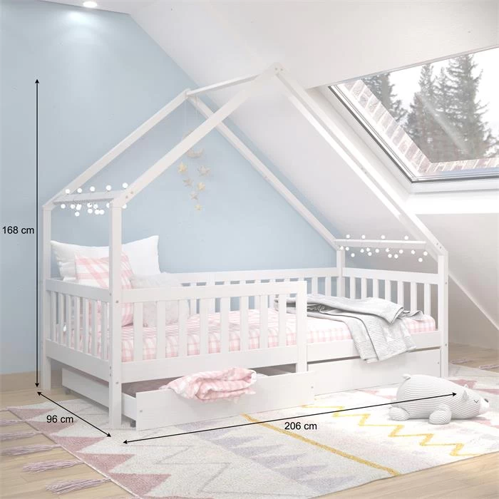 Hausbett ALVA In 90 X 200 Cm Aus Massiver Kiefer Mit Schubladen In Weiß 3 Hausbett ALVA In 90 X 200 Cm Aus Massiver Kiefer Mit Schubladen In Weiß – Bild 3