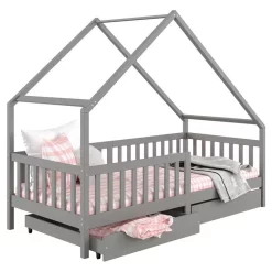 Hausbett ALVA In 90 X 200 Cm Aus Massiver Kiefer Mit Schubladen In Grau