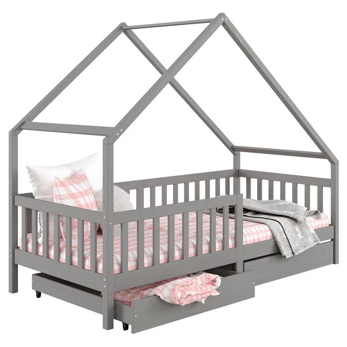 Hausbett ALVA In 90 X 200 Cm Aus Massiver Kiefer Mit Schubladen In Grau 1 Hausbett ALVA In 90 X 200 Cm Aus Massiver Kiefer Mit Schubladen In Grau