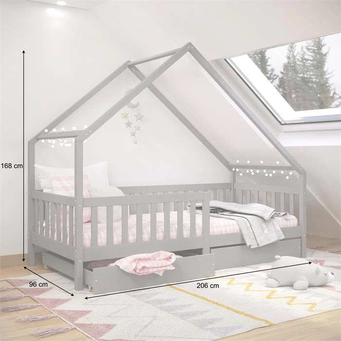 Hausbett ALVA In 90 X 200 Cm Aus Massiver Kiefer Mit Schubladen In Grau 3 Hausbett ALVA In 90 X 200 Cm Aus Massiver Kiefer Mit Schubladen In Grau – Bild 3