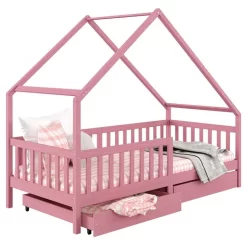 Hausbett ALVA In 90 X 200 Cm Aus Massiver Kiefer Mit Schubladen In Rosa