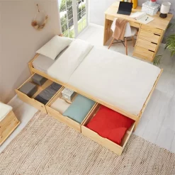 Bett Mit Stauraum MIA 90x190 Cm, Kiefer Natur/weiß -Berühmt Möbel 7142 AC4