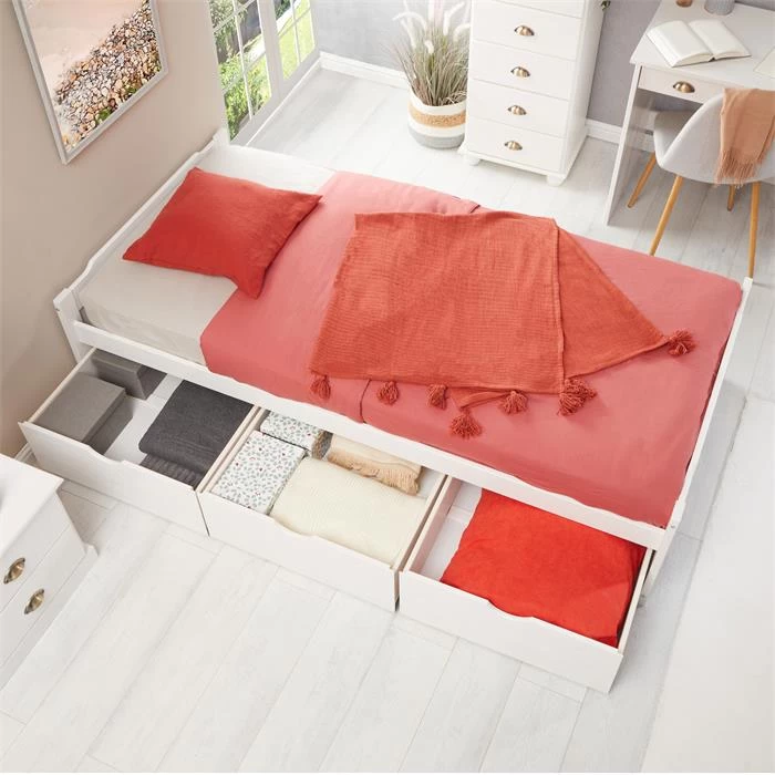 Bett Mit Stauraum MIA 90x190 Cm, Kiefer Weiß 6 Bett Mit Stauraum MIA 90x190 Cm, Kiefer Weiß – Bild 6