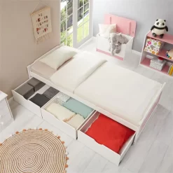 Bett Mit Stauraum MIA 90x200 Cm, Kiefer In Weiß/rosa -Berühmt Möbel 7144 AC3