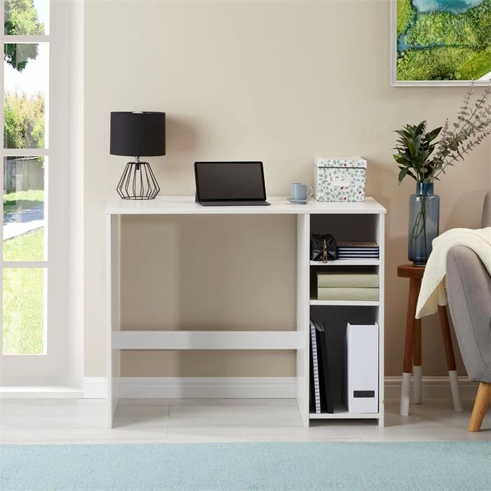 Schreibtisch LIAM Mit 3 Regalfächer Aus Kiefer Massiv In Weiß 2 Schreibtisch LIAM Mit 3 Regalfächer Aus Kiefer Massiv In Weiß – Bild 2