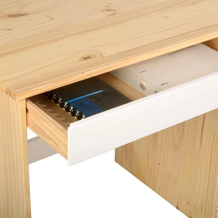 Schreibtisch HUGO In Kiefer Massiv In Natur/weiß Mit 5 Schubladen 3 Schreibtisch HUGO In Kiefer Massiv In Natur/weiß Mit 5 Schubladen – Bild 3