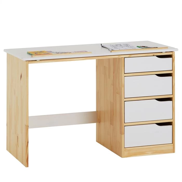 Kinderschreibtisch EMMA Aus Kiefer Massiv In Natur/weiß, Neigungsverstellbar 2 Kinderschreibtisch EMMA Aus Kiefer Massiv In Natur/weiß, Neigungsverstellbar – Bild 2