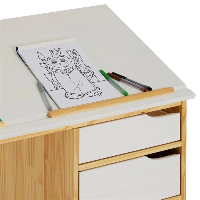 Kinderschreibtisch EMMA Aus Kiefer Massiv In Natur/weiß, Neigungsverstellbar 4 Kinderschreibtisch EMMA Aus Kiefer Massiv In Natur/weiß, Neigungsverstellbar – Bild 4