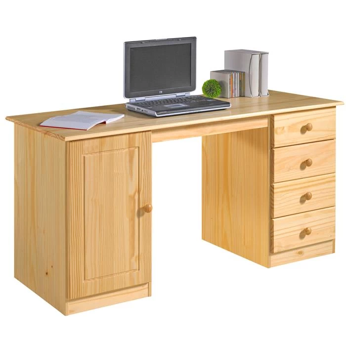 Schreibtisch MANAGER Aus Kiefer Mit 4 Schubladen, Natur 1 Schreibtisch MANAGER Aus Kiefer Mit 4 Schubladen, Natur