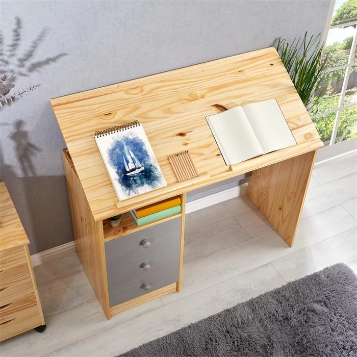 Kinderschreibtisch KEVIN Neigungsverstellbar Natur/grau 4 Kinderschreibtisch KEVIN Neigungsverstellbar Natur/grau – Bild 4