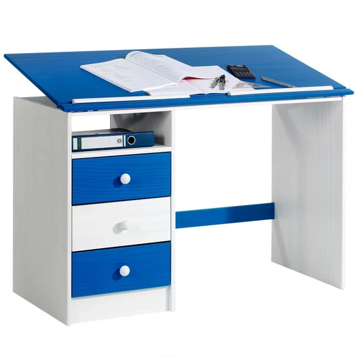 Kinderschreibtisch KEVIN Neigungsverstellbar Weiß/blau 1 Kinderschreibtisch KEVIN Neigungsverstellbar Weiß/blau