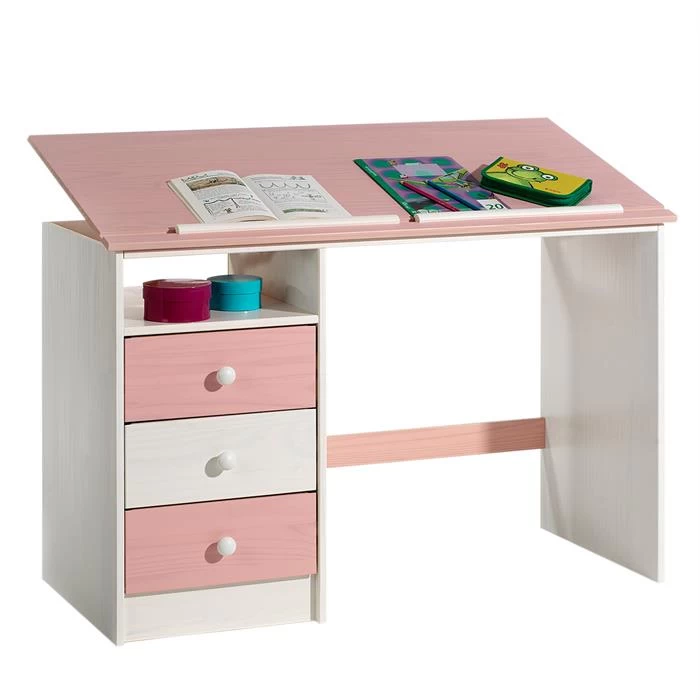Kinderschreibtisch KEVIN Neigungsverstellbar Weiß/rosa 1 Kinderschreibtisch KEVIN Neigungsverstellbar Weiß/rosa
