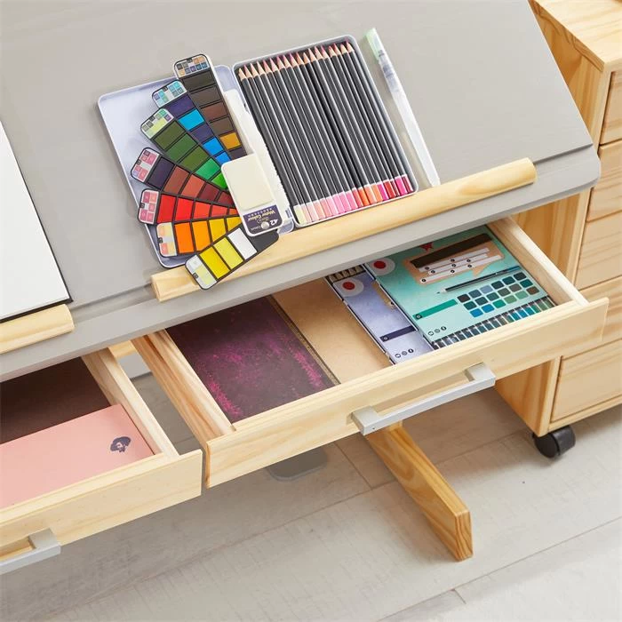 Kinderschreibtisch OLIVIA Aus Kiefer Mit Schubladen In Natur/grau 4 Kinderschreibtisch OLIVIA Aus Kiefer Mit Schubladen In Natur/grau – Bild 4