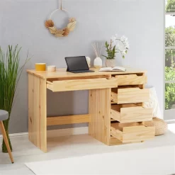 Schreibtisch HUGO In Kiefer Massiv In Natur Mit 5 Schubladen -Berühmt Möbel 7268 AC2