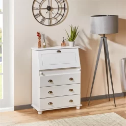 Sekretär GOMES Mit 3 Schubladen Und 2 Fächer Aus Kiefer Weiß -Berühmt Möbel 7270 AC2