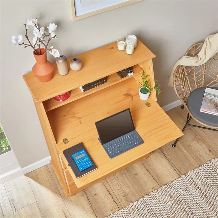 Sekretär GOMES Mit 3 Schubladen Und 2 Fächer Aus Kiefer Gebeizt 4 Sekretär GOMES Mit 3 Schubladen Und 2 Fächer Aus Kiefer Gebeizt – Bild 4