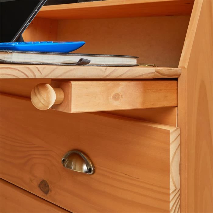 Sekretär GOMES Mit 3 Schubladen Und 2 Fächer Aus Kiefer Gebeizt 5 Sekretär GOMES Mit 3 Schubladen Und 2 Fächer Aus Kiefer Gebeizt – Bild 5