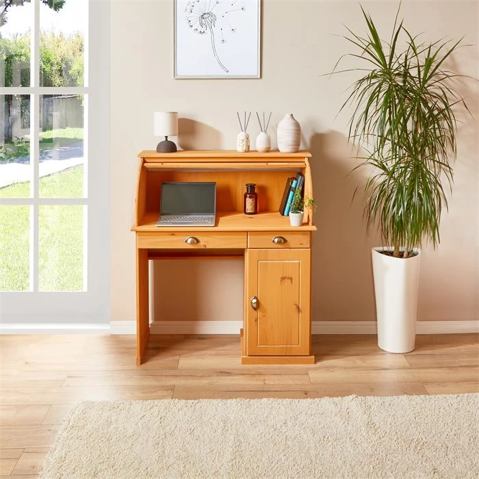 Sekretär TOM Mit 2 Schubladen, Rollladen Und 1 Tür Aus Massiver Kiefer Gebeizt 2 Sekretär TOM Mit 2 Schubladen, Rollladen Und 1 Tür Aus Massiver Kiefer Gebeizt – Bild 2