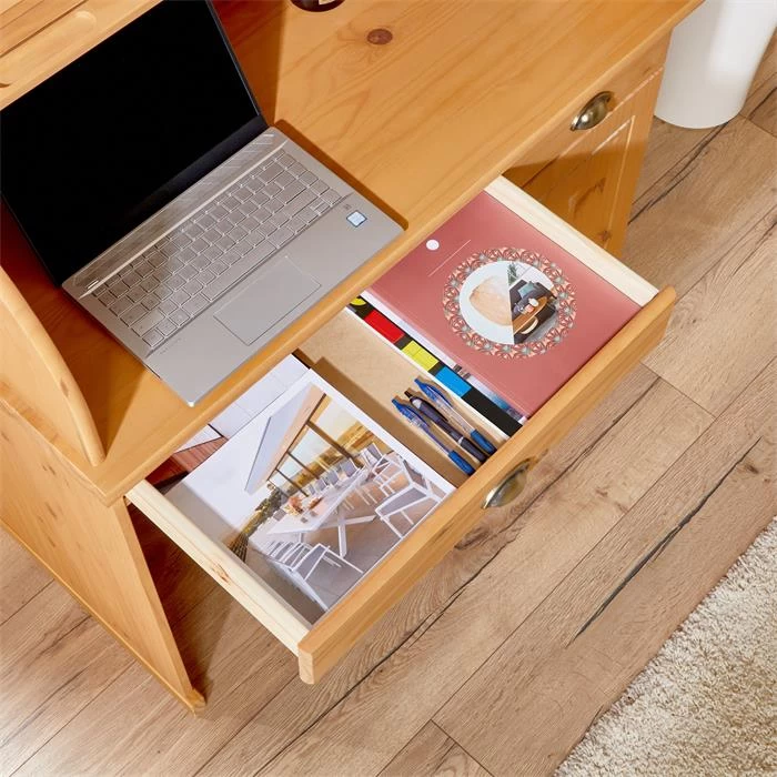 Sekretär TOM Mit 2 Schubladen, Rollladen Und 1 Tür Aus Massiver Kiefer Gebeizt 5 Sekretär TOM Mit 2 Schubladen, Rollladen Und 1 Tür Aus Massiver Kiefer Gebeizt – Bild 5