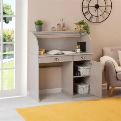 Sekretär TOM Mit 2 Schubladen, Rollladen Und 1 Tür Aus Massiver Kiefer In Grau -Berühmt Möbel 7277 AC2