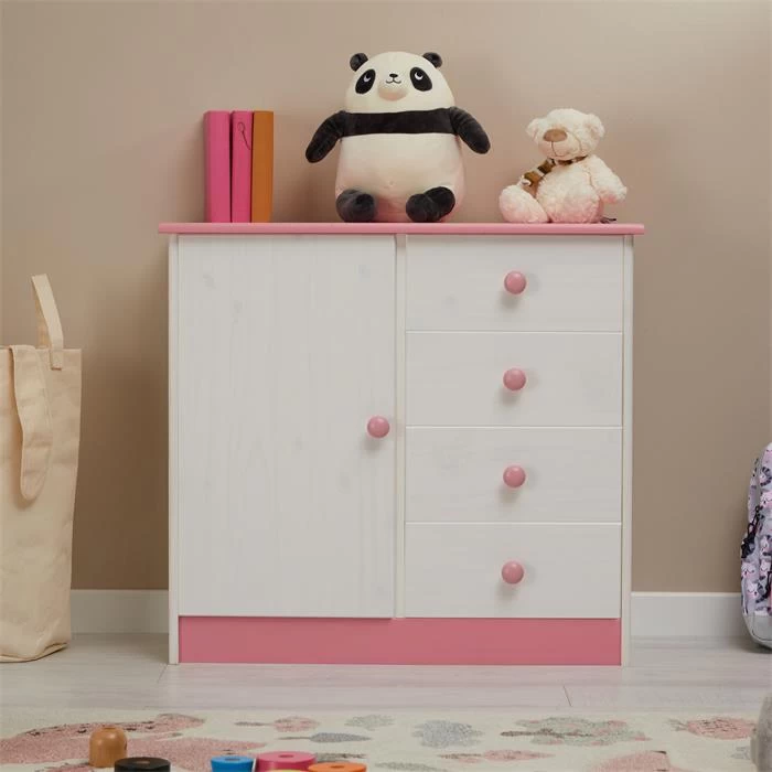 Kommode RONDO Mit 4 Schubladen, Kiefer In Weiß/rosa 2 Kommode RONDO Mit 4 Schubladen, Kiefer In Weiß/rosa – Bild 2