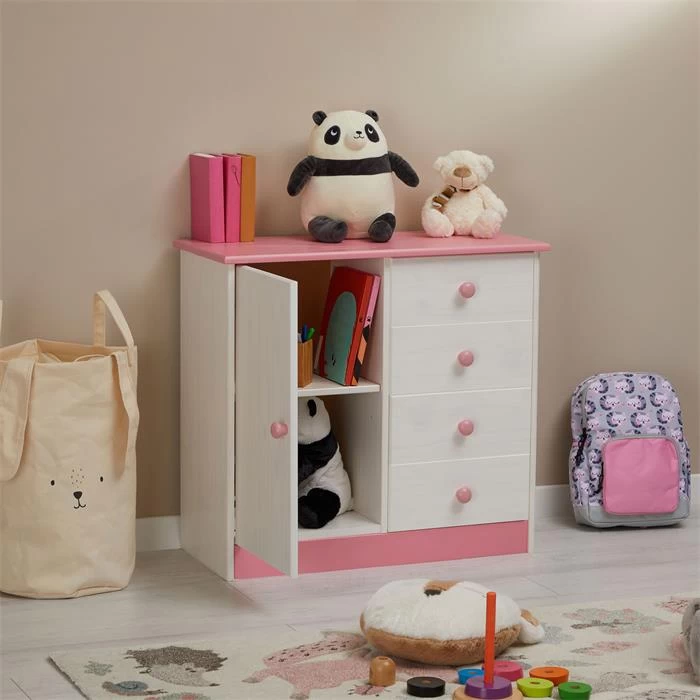 Kommode RONDO Mit 4 Schubladen, Kiefer In Weiß/rosa 3 Kommode RONDO Mit 4 Schubladen, Kiefer In Weiß/rosa – Bild 3