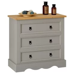 Kommode TEQUILA, Kiefer Massiv Grau/braun, Mit 3 Schubladen, Mexiko