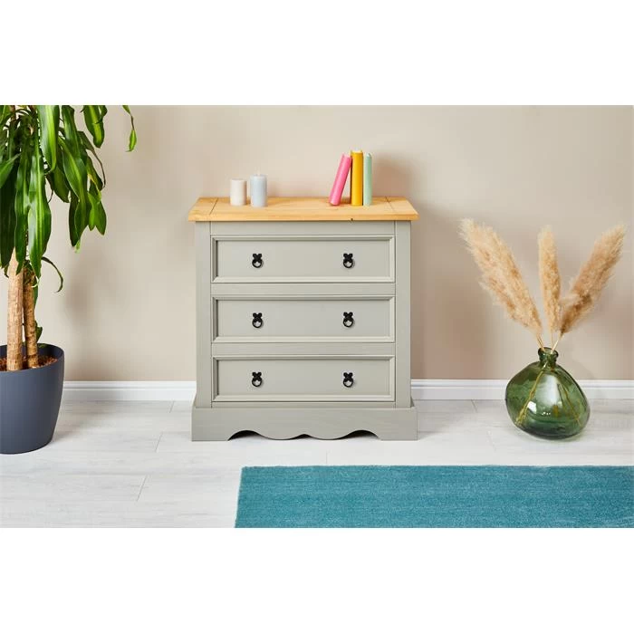 Kommode TEQUILA, Kiefer Massiv Grau/braun, Mit 3 Schubladen, Mexiko 2 Kommode TEQUILA, Kiefer Massiv Grau/braun, Mit 3 Schubladen, Mexiko – Bild 2