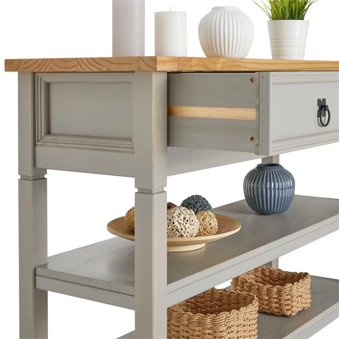 Konsole TEQUILA, Kiefer Massiv Grau/braun, Mit 1 Schubladen Und 2 Ablageflächen, Mexiko 5 Konsole TEQUILA, Kiefer Massiv Grau/braun, Mit 1 Schubladen Und 2 Ablageflächen, Mexiko – Bild 5