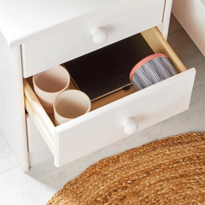 Nachttisch RONDO Mit 3 Schubladen, Kiefer In Weiß 5 Nachttisch RONDO Mit 3 Schubladen, Kiefer In Weiß – Bild 5