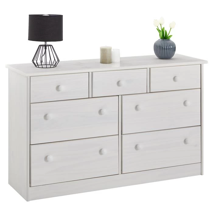 Sideboard RONDO, Kiefer Massiv Mit 7 Schubladen In Weiß 1 Sideboard RONDO, Kiefer Massiv Mit 7 Schubladen In Weiß