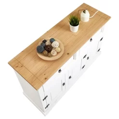 Sideboard TEQUILA, Kiefer Massiv Weiß/braun, Mit 3 Türen Und 2 Schubladen, Mexiko -Berühmt Möbel 81208 5