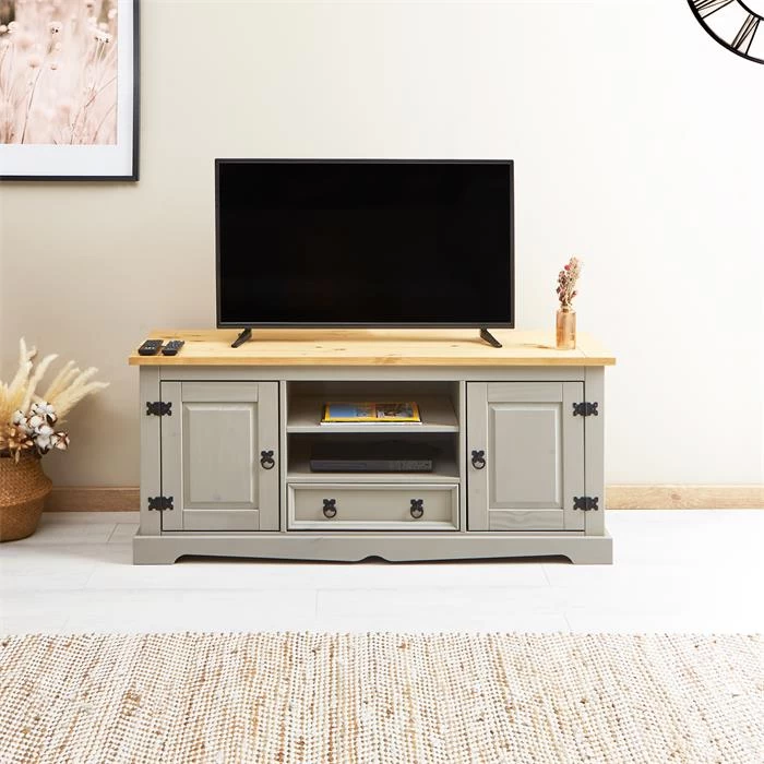 Mexico TV Lowboard TEQUILA In Grau/braun, Kiefer Massiv 2 Mexico TV Lowboard TEQUILA In Grau/braun, Kiefer Massiv – Bild 2