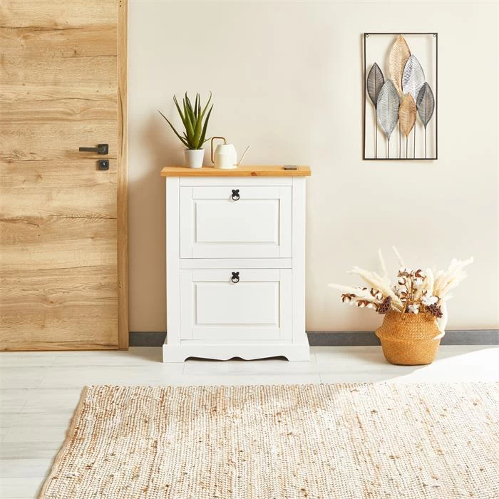 Schuhkipper TEQUILA, Kiefer Massiv, Weiß/braun, Mit 2 Klappen, Mexiko 2 Schuhkipper TEQUILA, Kiefer Massiv, Weiß/braun, Mit 2 Klappen, Mexiko – Bild 2