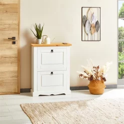 Schuhkipper TEQUILA, Kiefer Massiv, Weiß/braun, Mit 2 Klappen, Mexiko 8 Schuhkipper TEQUILA, Kiefer Massiv, Weiß/braun, Mit 2 Klappen, Mexiko -Berühmt Möbel 81322 AC2