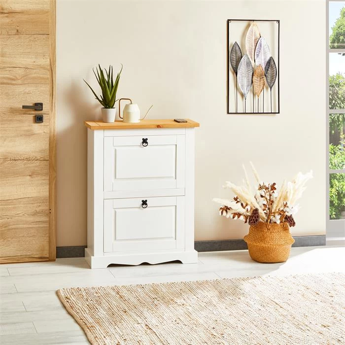 Schuhkipper TEQUILA, Kiefer Massiv, Weiß/braun, Mit 2 Klappen, Mexiko 3 Schuhkipper TEQUILA, Kiefer Massiv, Weiß/braun, Mit 2 Klappen, Mexiko – Bild 3