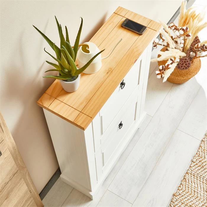 Schuhkipper TEQUILA, Kiefer Massiv, Weiß/braun, Mit 2 Klappen, Mexiko 4 Schuhkipper TEQUILA, Kiefer Massiv, Weiß/braun, Mit 2 Klappen, Mexiko – Bild 4