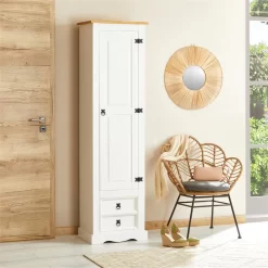 Schuhschrank TEQUILA, Kiefer Massiv Weiß/braun, Mit 2 Schubladen Und 8 Fächer, Mexiko -Berühmt Möbel 81325 AC2