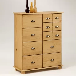 Schubladenschrank COLMAR, Kiefer Massiv Gebeizt, Mit 9 Schubladen