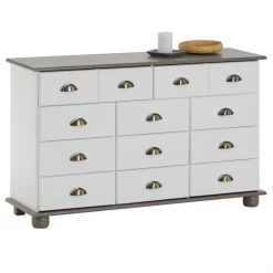 Sideboard COLMAR, Kiefer Massiv Weißtaupe, Mit 11 Schubladen