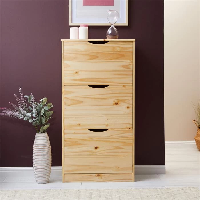 Schuhschrank BASIL Mit 3 Kipper In Natur, Kiefer Massiv 2 Schuhschrank BASIL Mit 3 Kipper In Natur, Kiefer Massiv – Bild 2