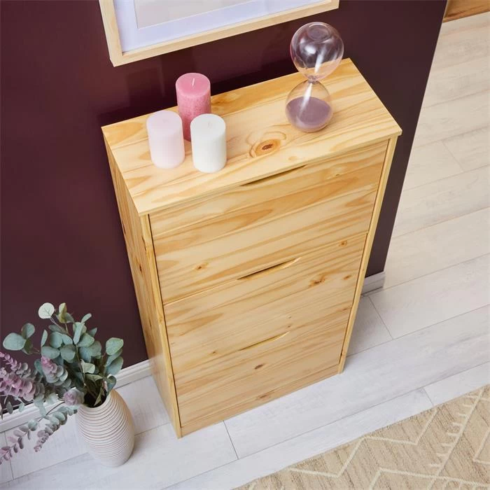 Schuhschrank BASIL Mit 3 Kipper In Natur, Kiefer Massiv 4 Schuhschrank BASIL Mit 3 Kipper In Natur, Kiefer Massiv – Bild 4