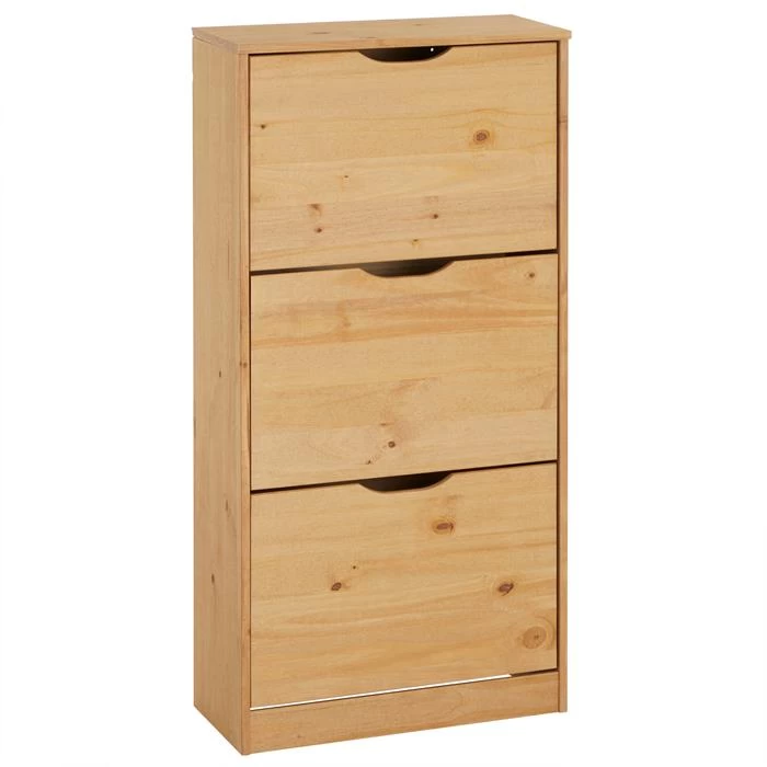 Schuhschrank BASIL Mit 3 Kipper In Braun, Kiefer Massiv 1 Schuhschrank BASIL Mit 3 Kipper In Braun, Kiefer Massiv