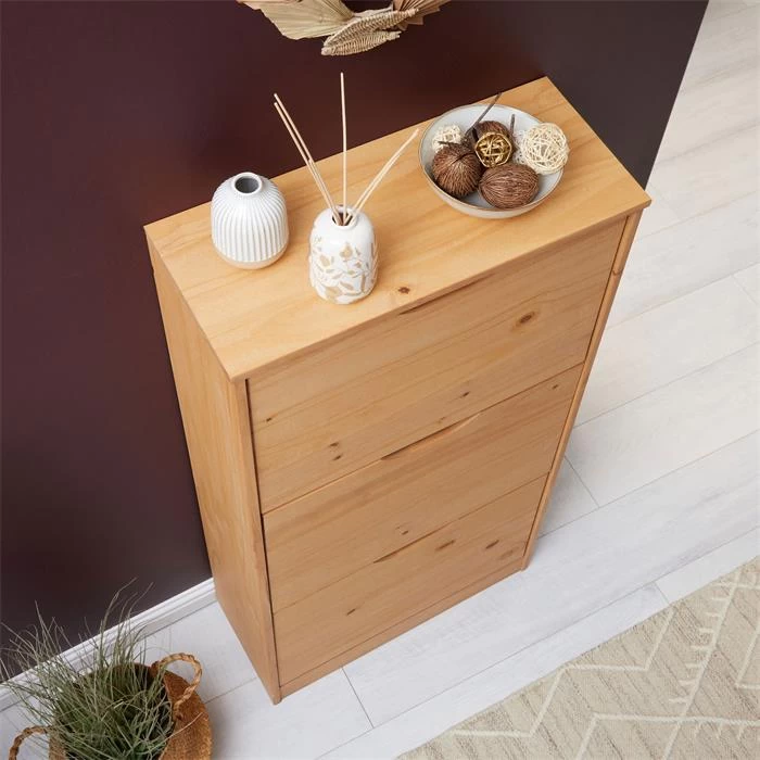 Schuhschrank BASIL Mit 3 Kipper In Braun, Kiefer Massiv 5 Schuhschrank BASIL Mit 3 Kipper In Braun, Kiefer Massiv – Bild 5