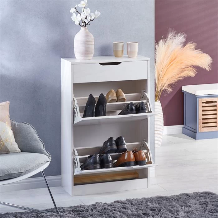 Schuhkipper BASIL Mit 2 Kipper Und 1 Schublade In Weiß, Kiefer Massiv 2 Schuhkipper BASIL Mit 2 Kipper Und 1 Schublade In Weiß, Kiefer Massiv – Bild 2