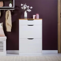 Schuhkipper BASIL Mit 2 Kipper In Weiß/braun, Kiefer Massiv -Berühmt Möbel 84009 A0 2N